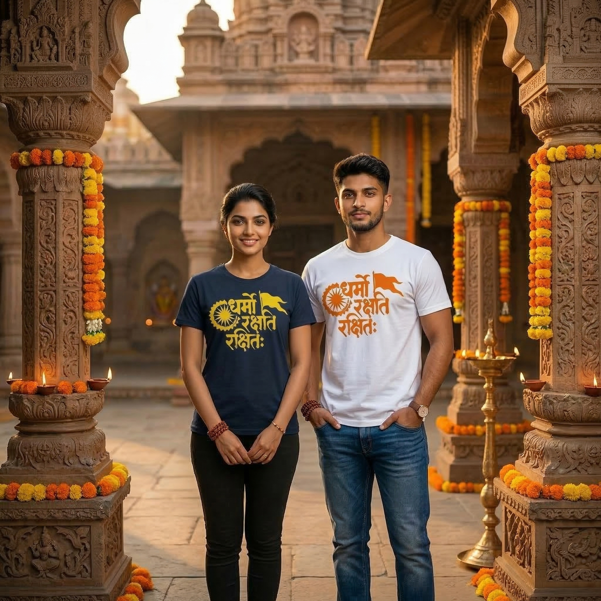 "Dharmo Rakshati Rakshitah" White and Blue T-shirt Combo