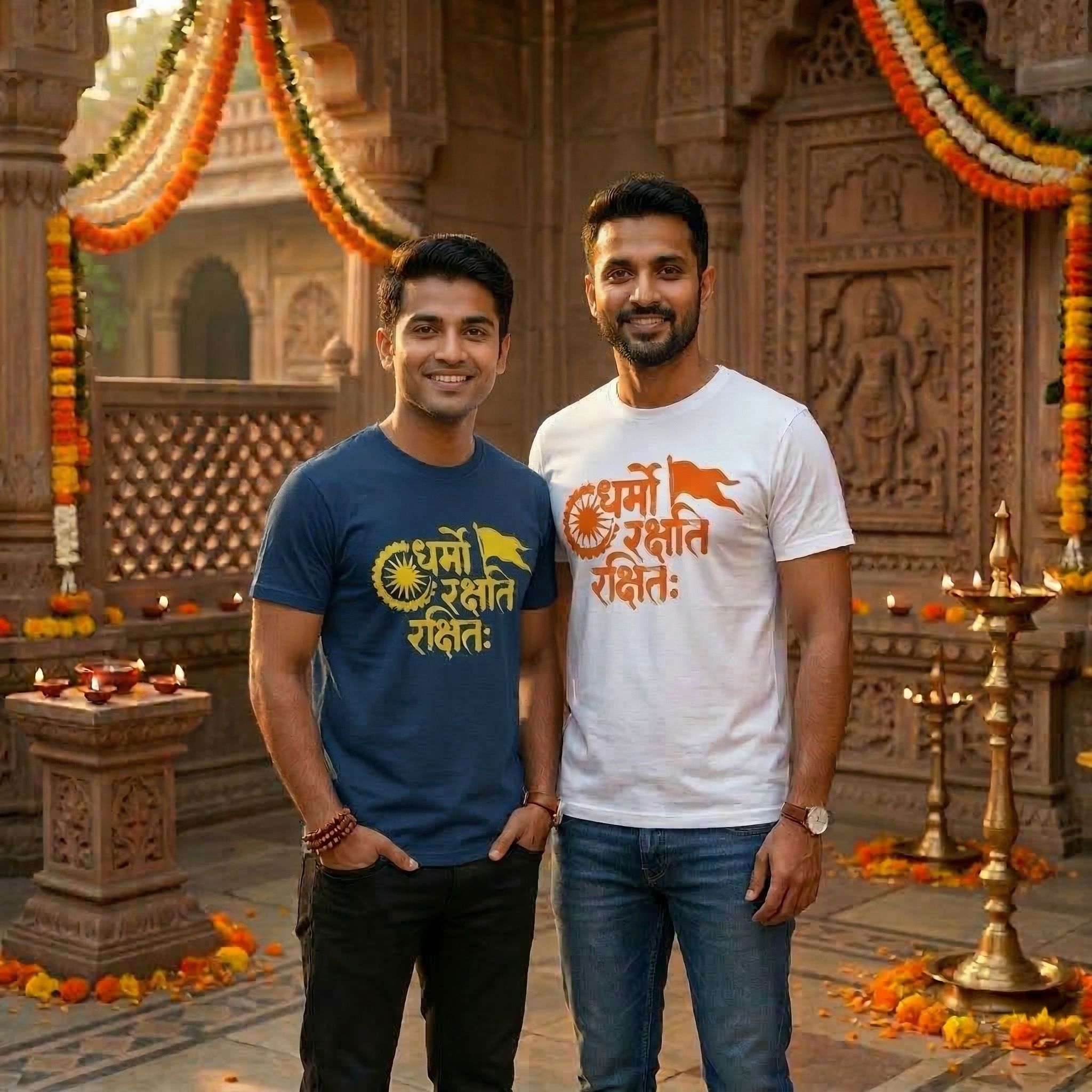 "Dharmo Rakshati Rakshitah" White and Blue T-shirt Combo