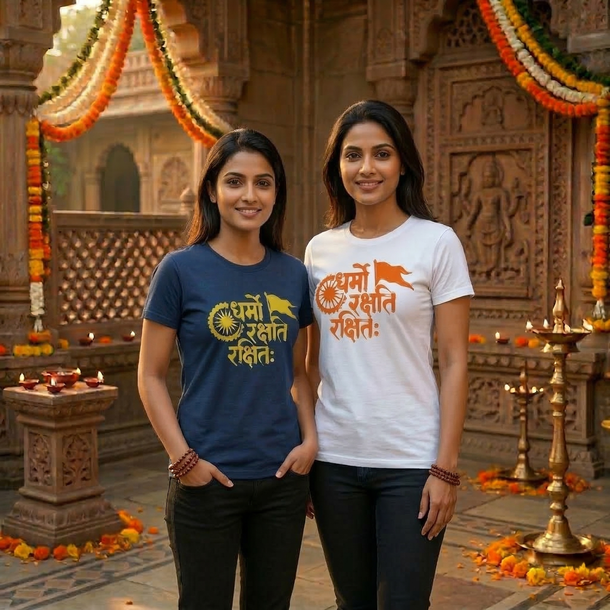 "Dharmo Rakshati Rakshitah" White and Blue T-shirt Combo