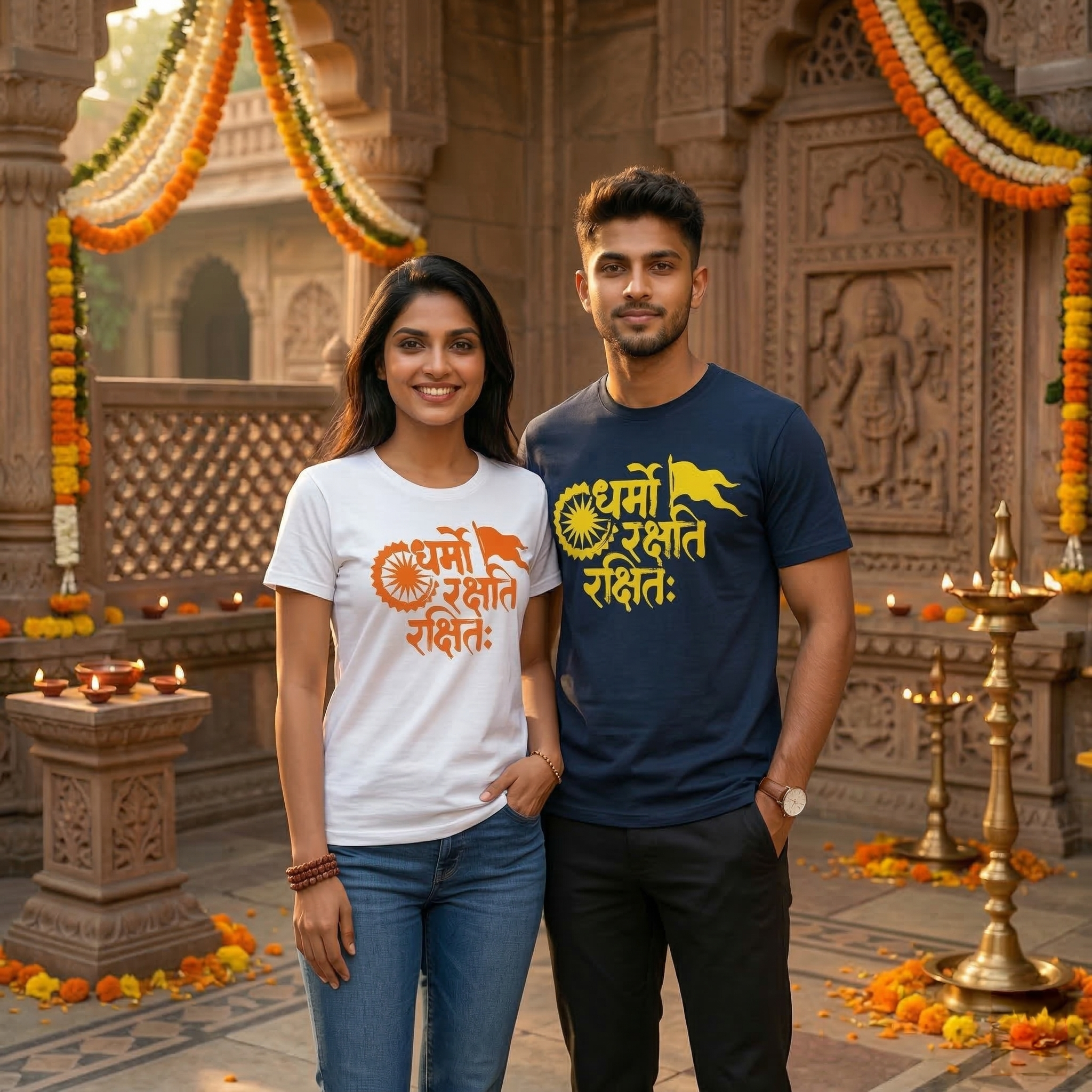 "Dharmo Rakshati Rakshitah" White and Blue T-shirt Combo