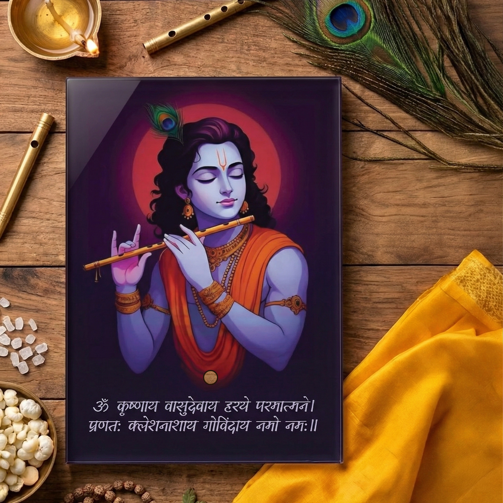 Shri Krishna Acrylic Photo Frame with Golden Standoff