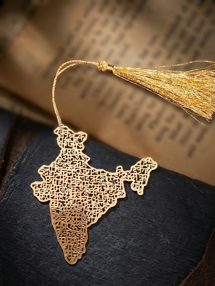 Bharat (India) Map Metal Bookmark with Golden Thread & Tassel