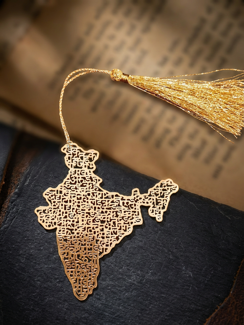Bharat (India) Map Metal Bookmark with Golden Thread & Tassel