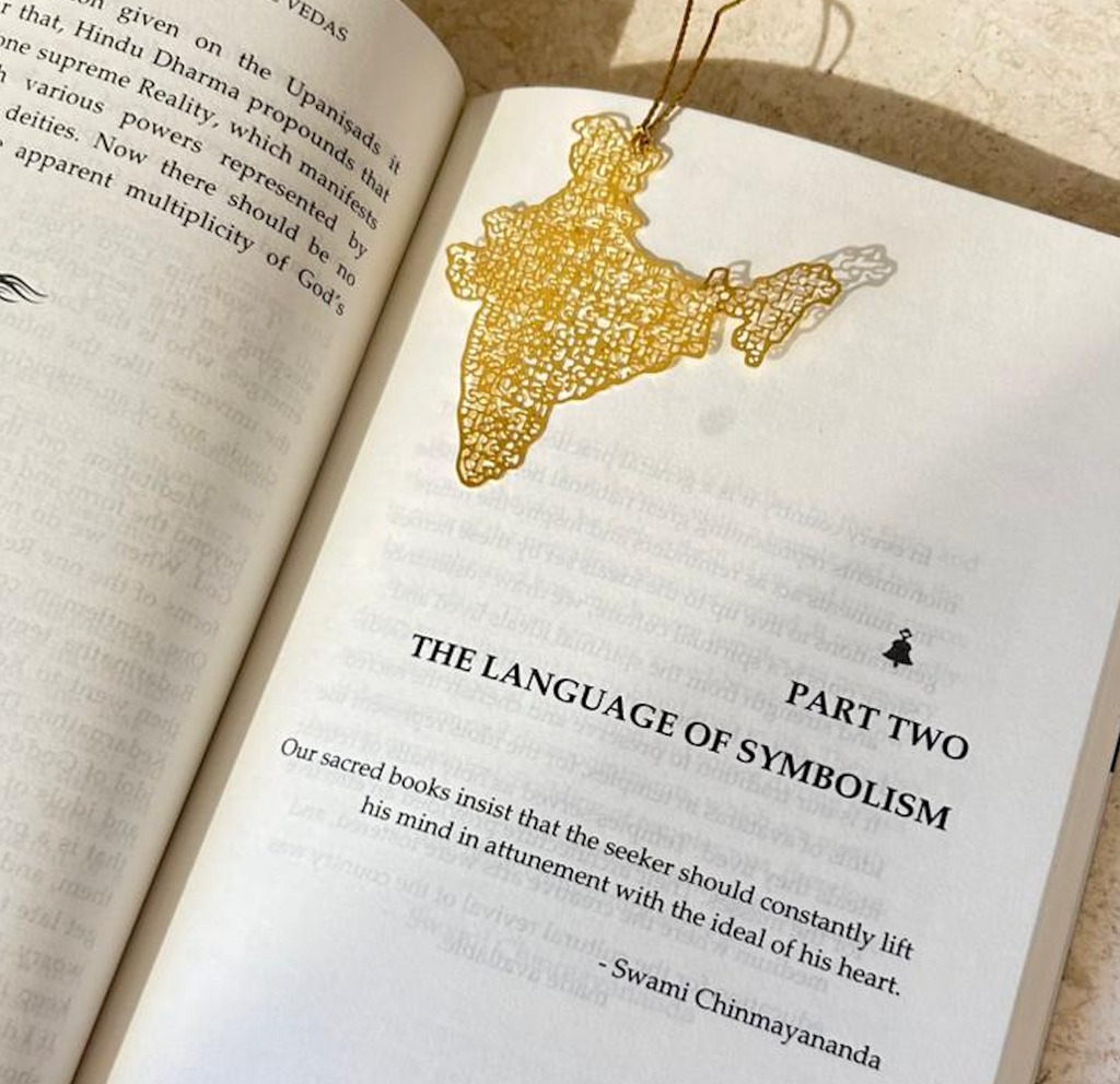 Bharat (India) Map Metal Bookmark with Golden Thread & Tassel
