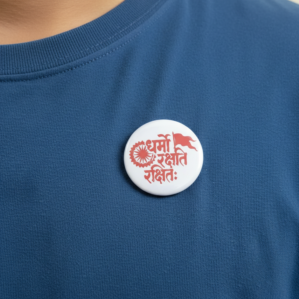 Dharmo Rakshati Rakshitah Pin Badge & Fridge Magnet