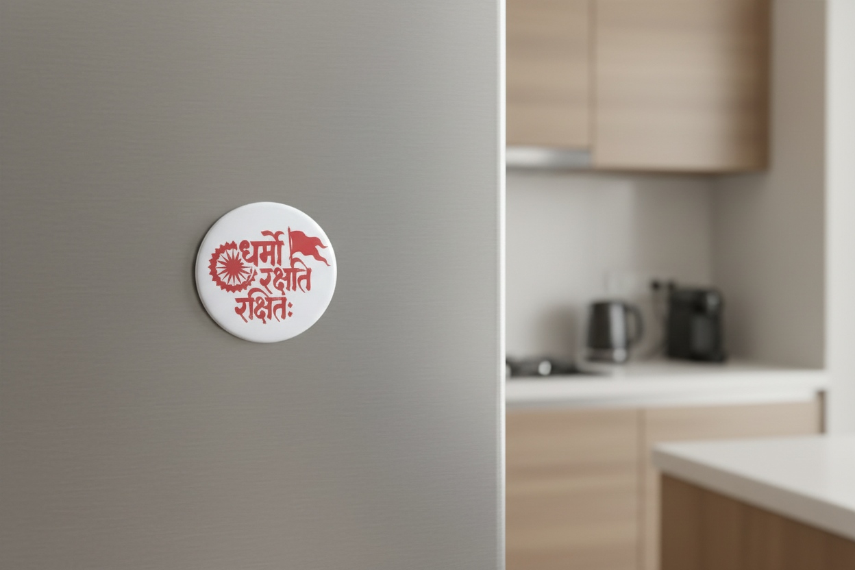 Dharmo Rakshati Rakshitah Pin Badge & Fridge Magnet