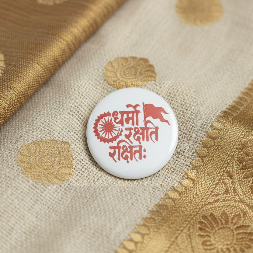 Dharmo Rakshati Rakshitah Pin Badge & Fridge Magnet