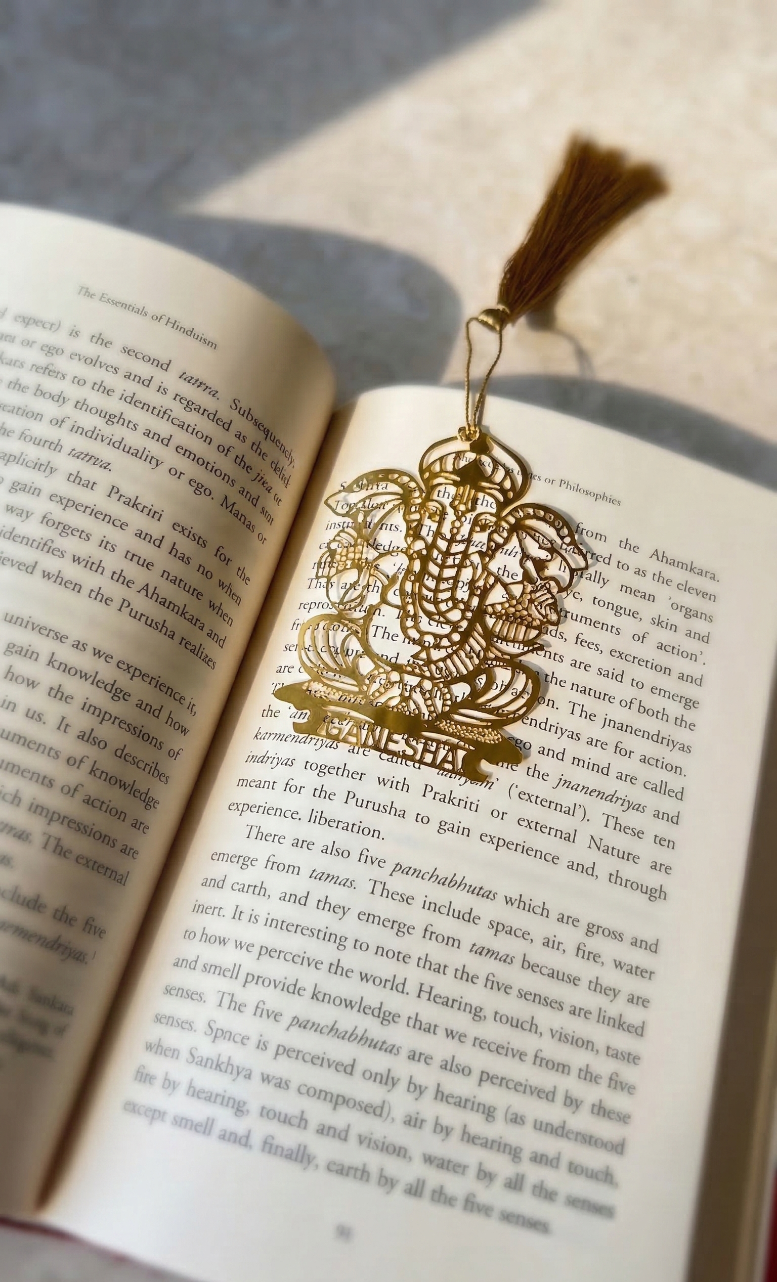 Lord Ganesha with Name - Metal Bookmark with Golden Thread and Tassel