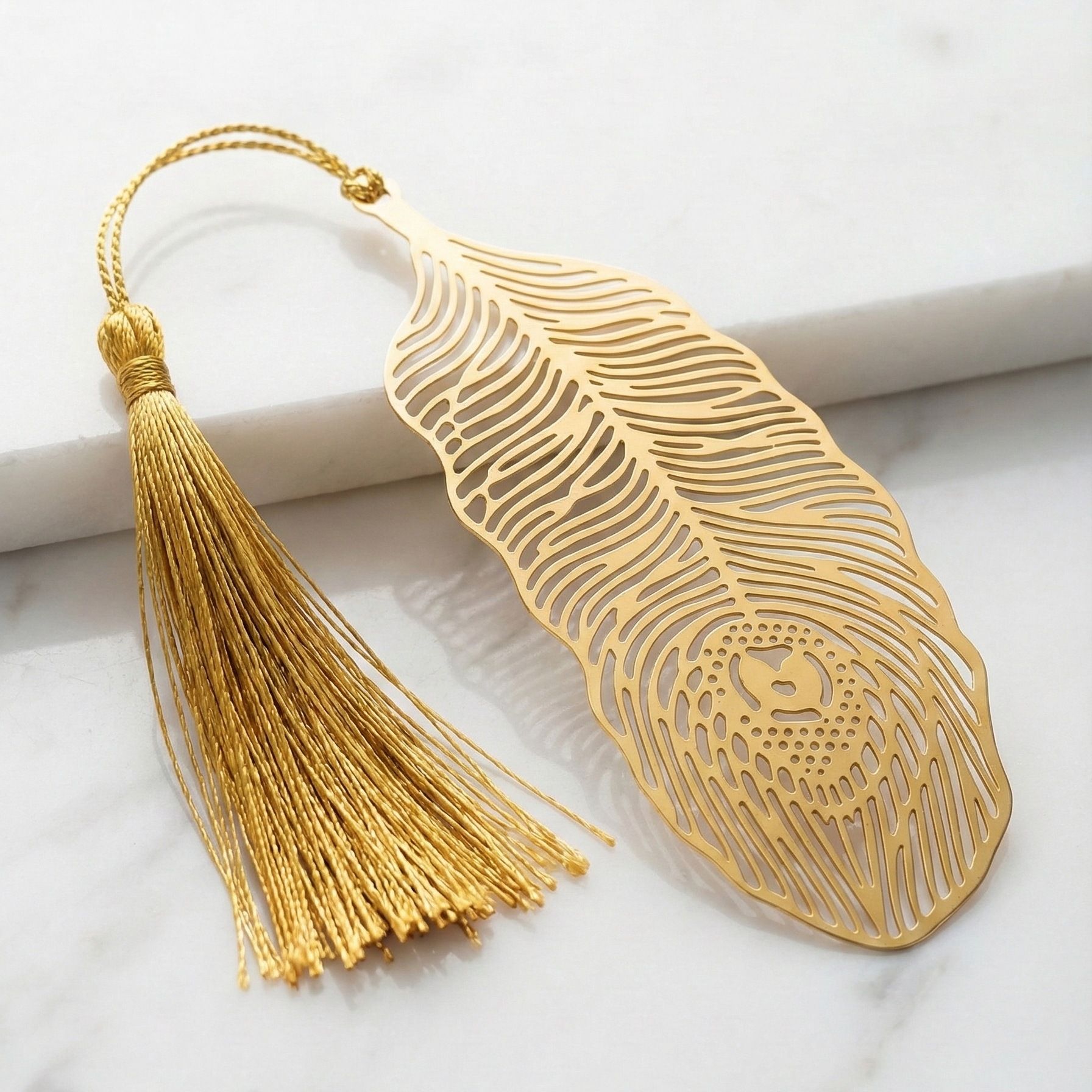 Krishna & Gita Morpankh - Metal Bookmark with Golden Thread+Tassel