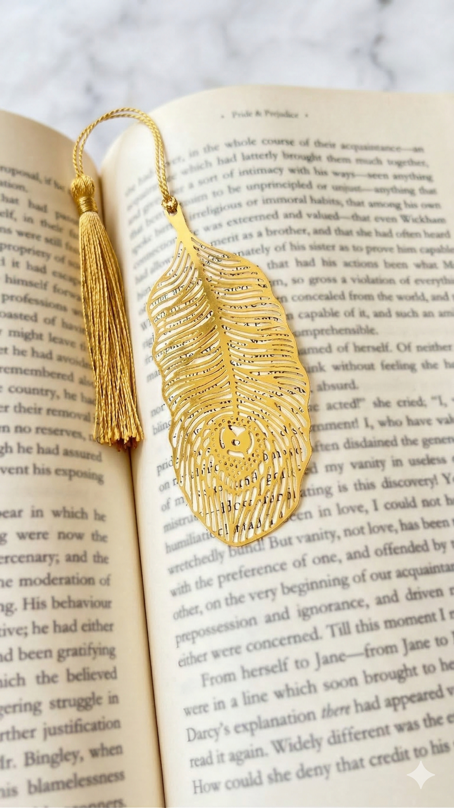 Krishna & Gita Morpankh - Metal Bookmark with Golden Thread+Tassel