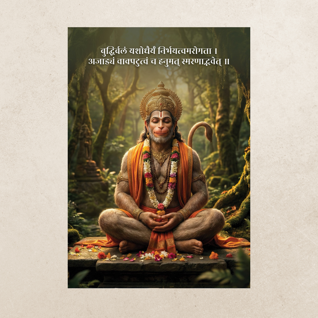 Meditating Shree Hanuman Divine A3 Poster with Sloka
