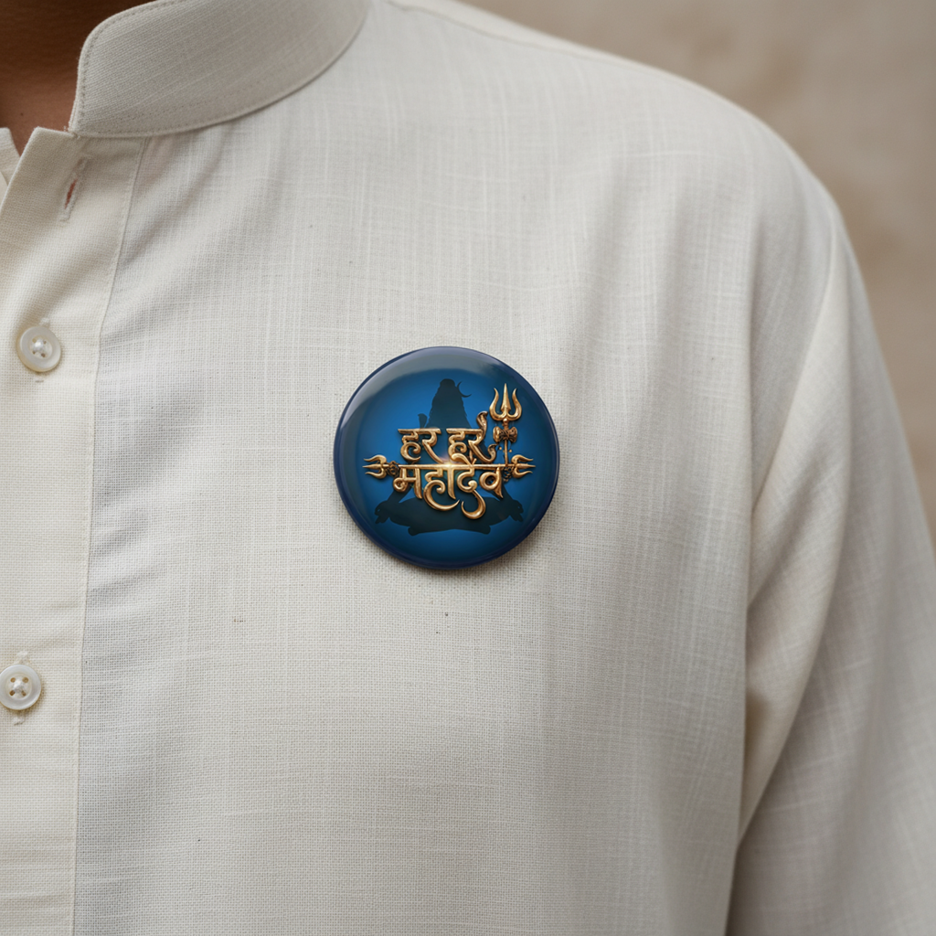 Har Har Mahadev Pin Badge and Fridge Magnet