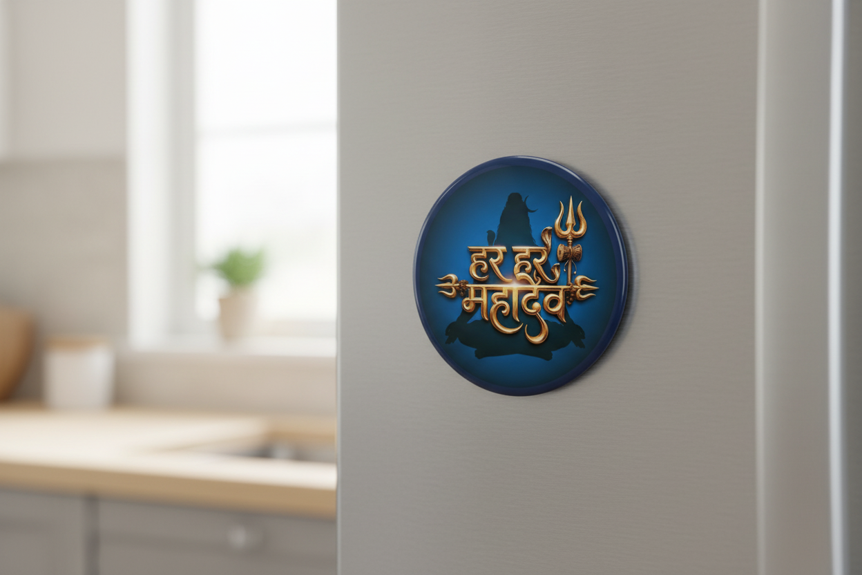 Har Har Mahadev Pin Badge and Fridge Magnet