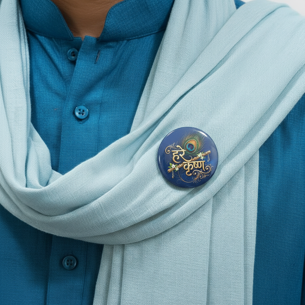 Hare Krishn Round Shaped Pin Badge and Fridge Magnet