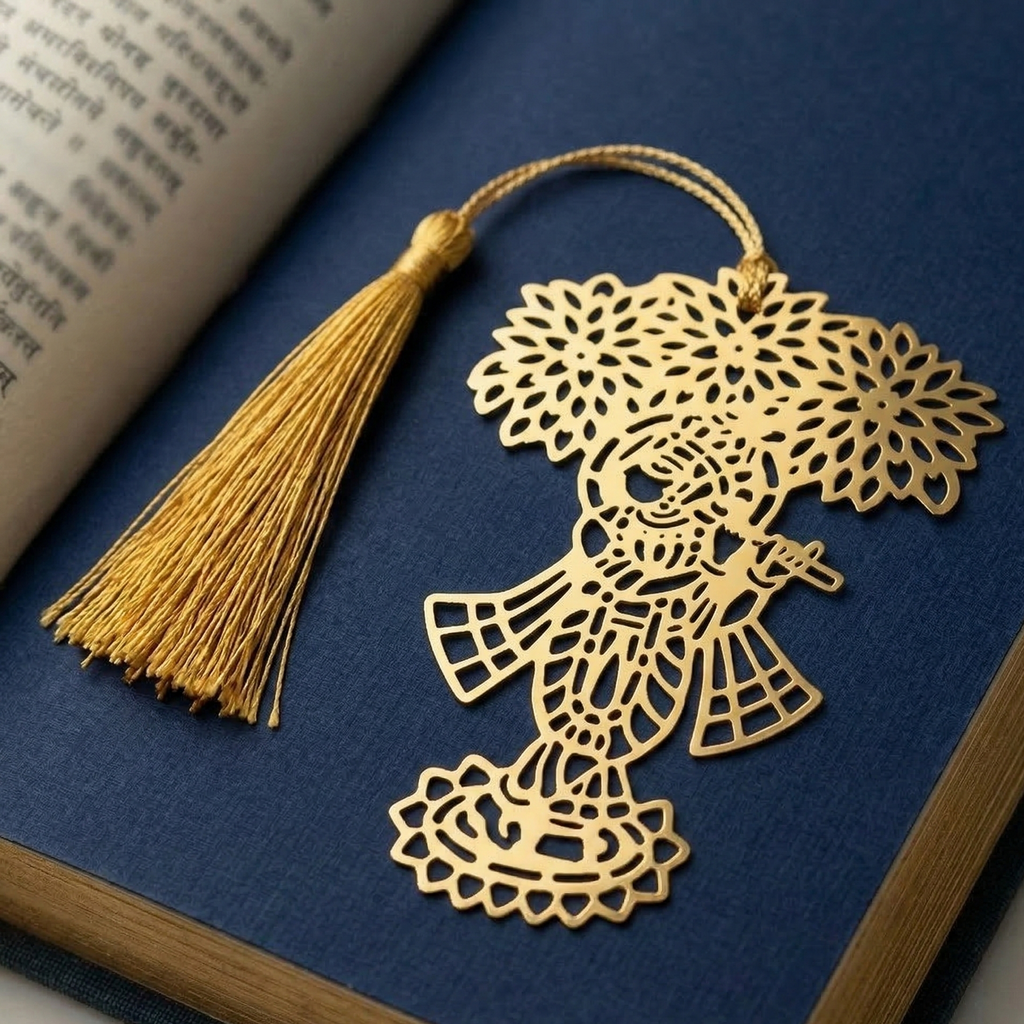 Sri Krishna - Metal Bookmark with Golden Thread and Tassel
