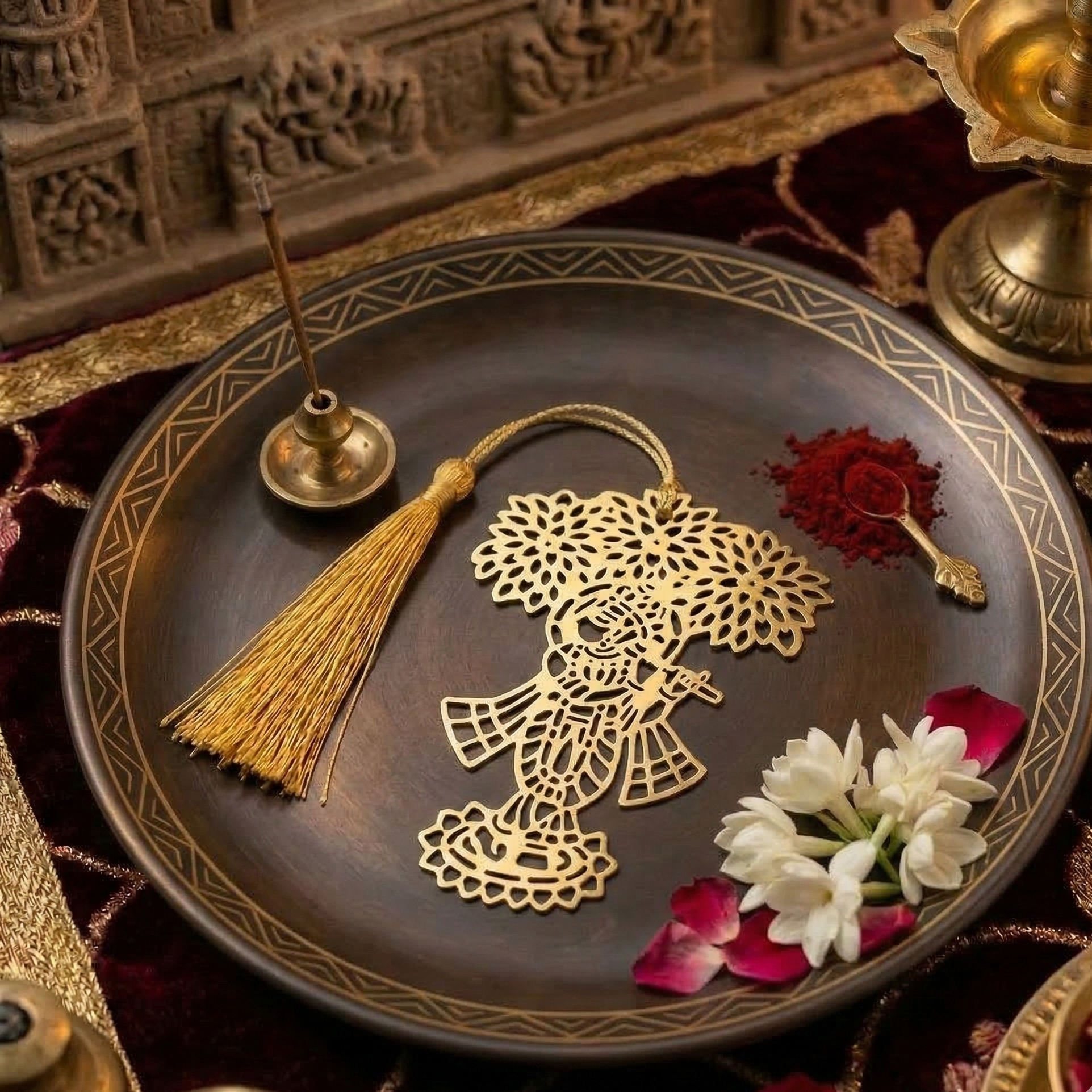 Sri Krishna - Metal Bookmark with Golden Thread and Tassel