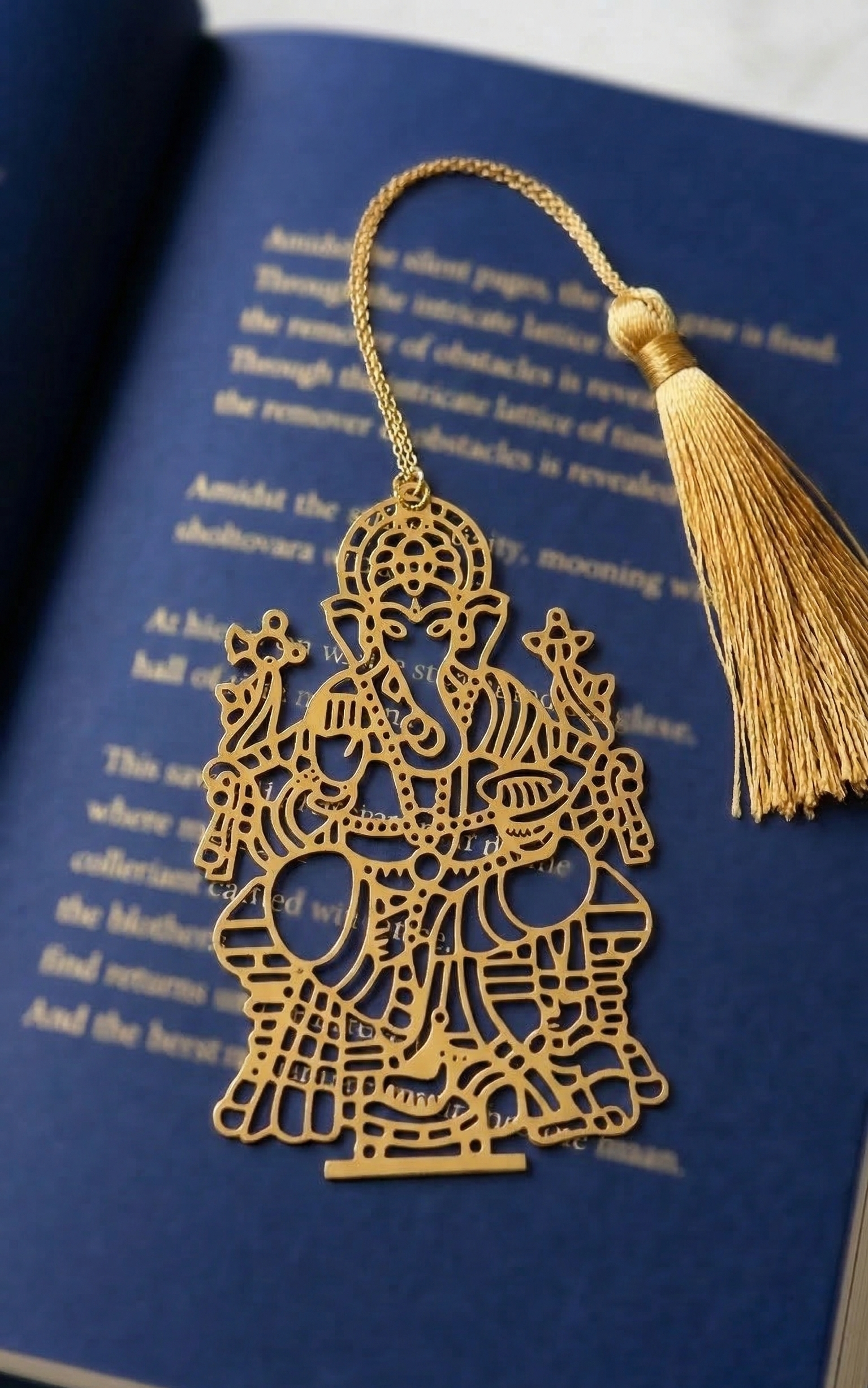 Lord Ganesha - Metal Bookmark with Golden Thread and Tassel