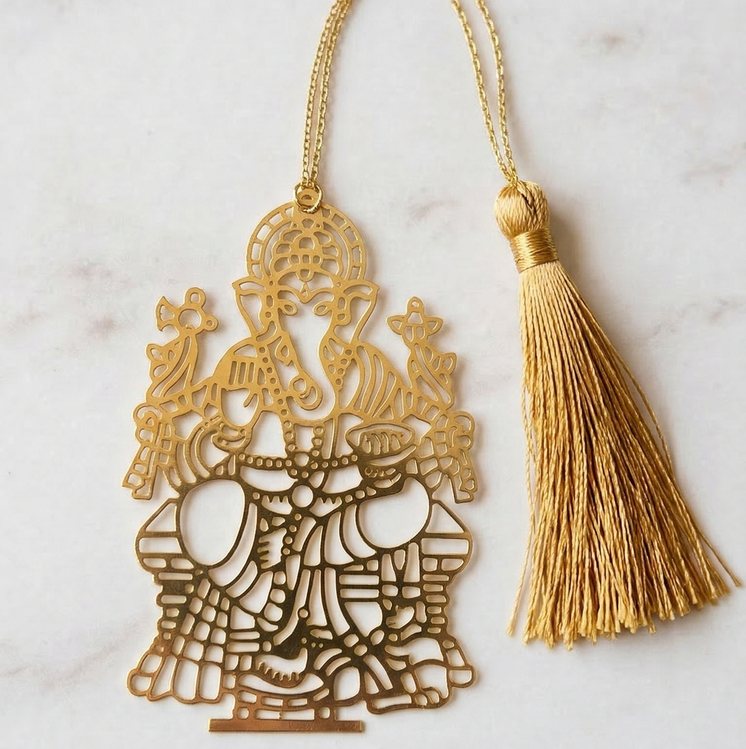 Lord Ganesha - Metal Bookmark with Golden Thread and Tassel
