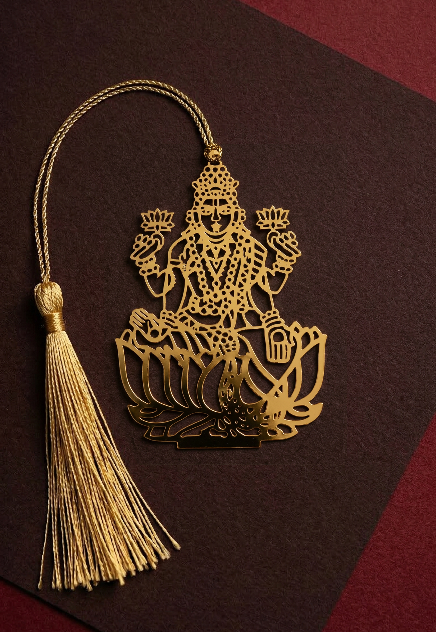 Maa Lakshmi - Metal Bookmark with Golden Thread and Tassel