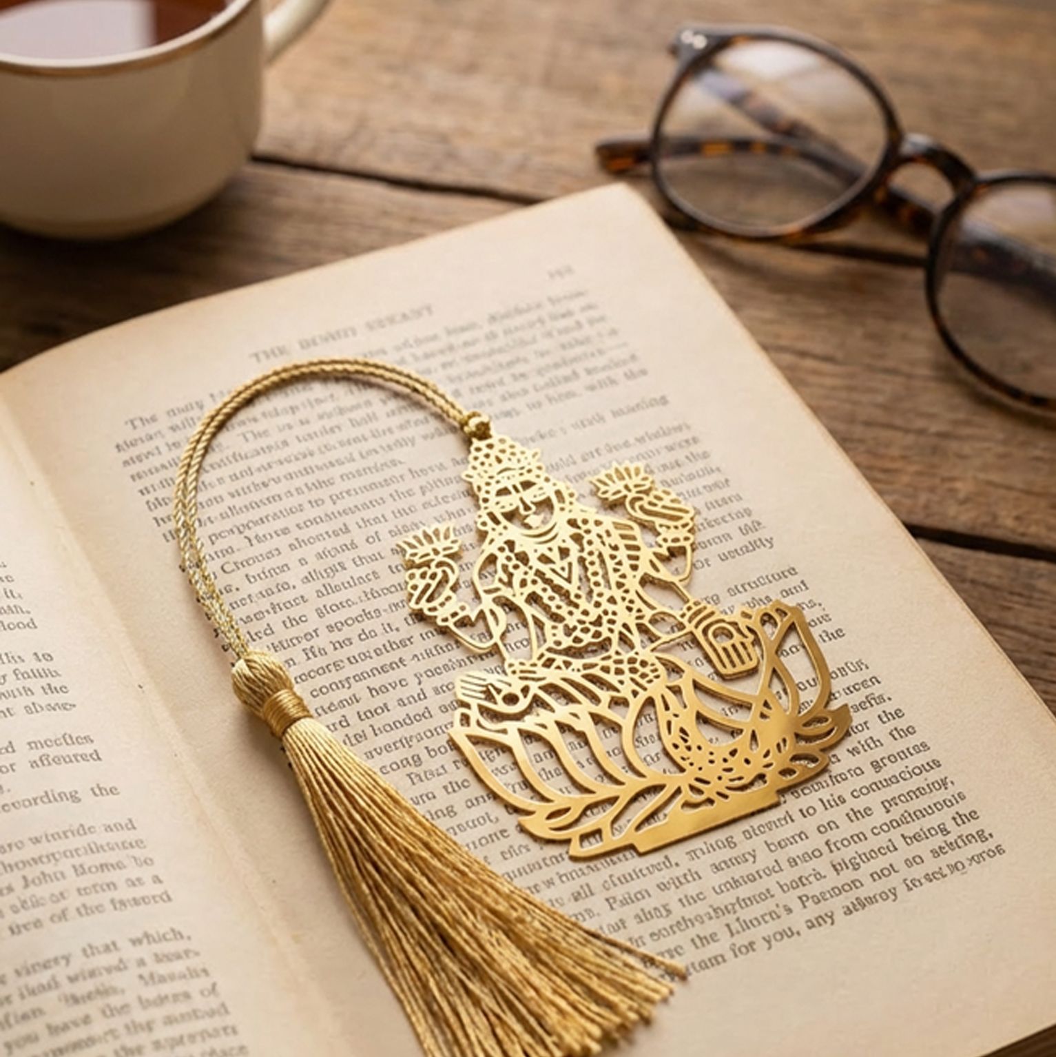 Maa Lakshmi - Metal Bookmark with Golden Thread and Tassel