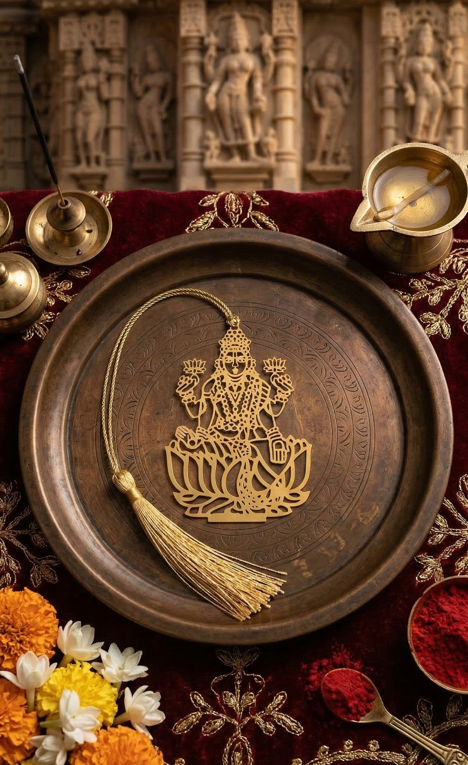 Maa Lakshmi - Metal Bookmark with Golden Thread and Tassel