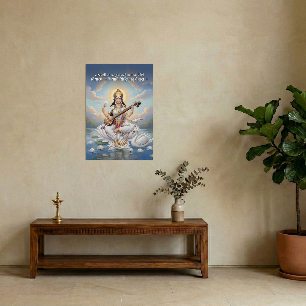Maa Saraswati Divine A3 Vinyl Poster with Sloka