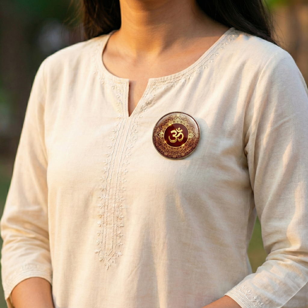 Om Symbol Round Shaped Pin Badge and Fridge Magnet