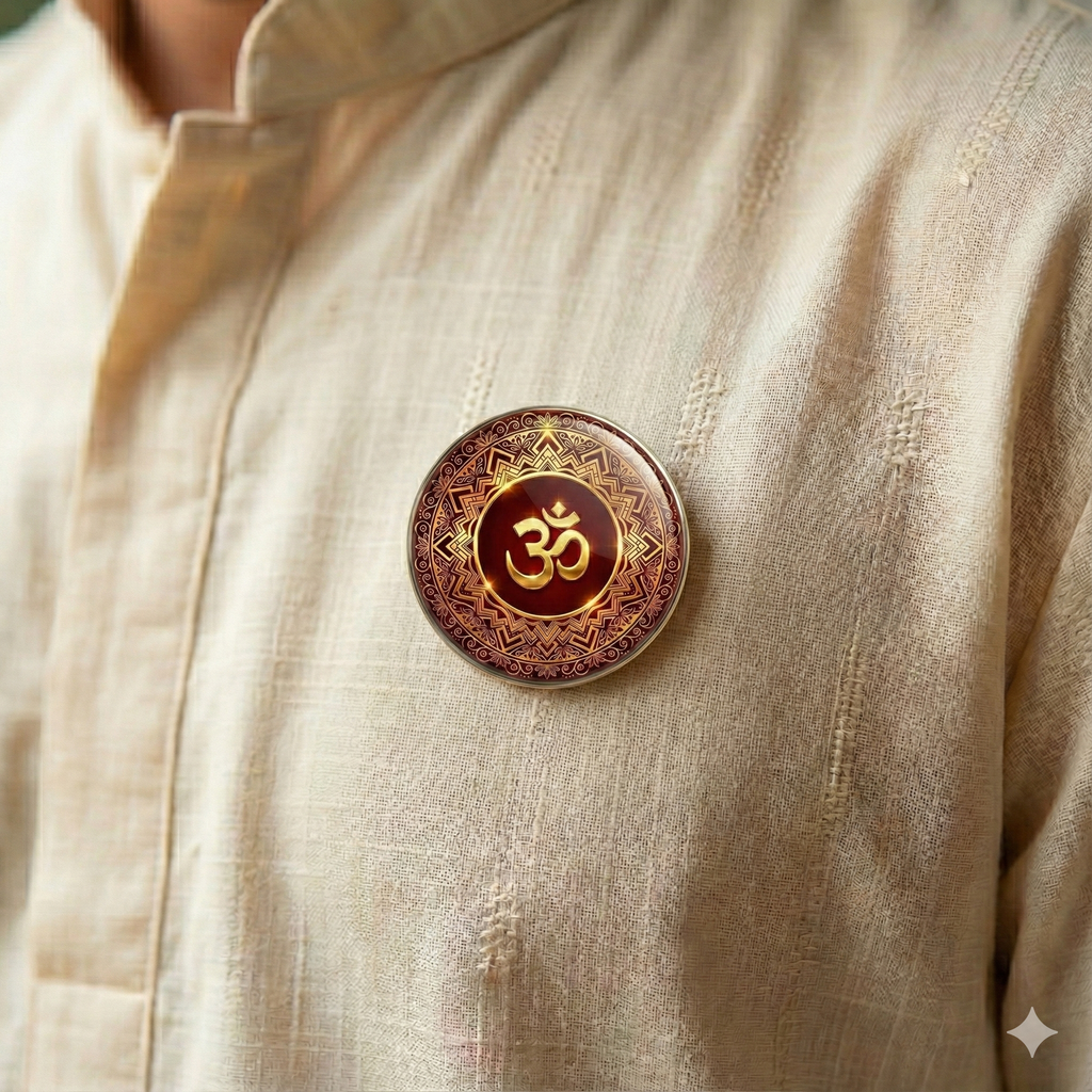 Om Symbol Round Shaped Pin Badge and Fridge Magnet