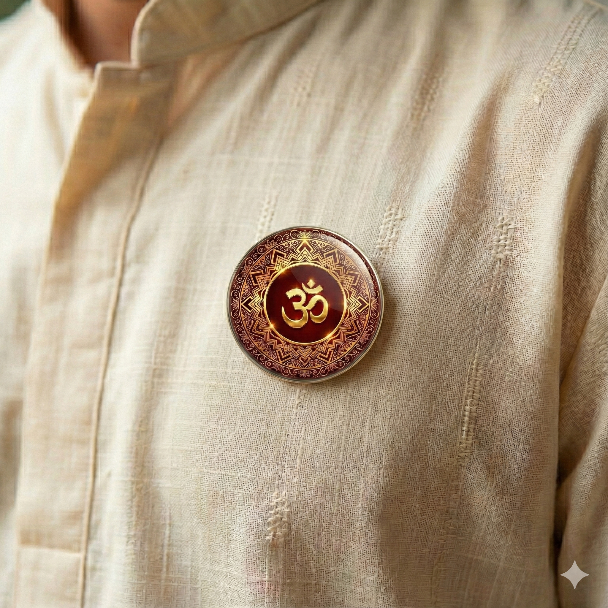 Om Symbol Round Shaped Pin Badge and Fridge Magnet