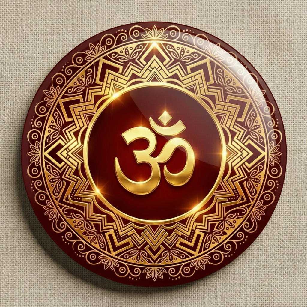 Om Symbol Round Shaped Pin Badge and Fridge Magnet