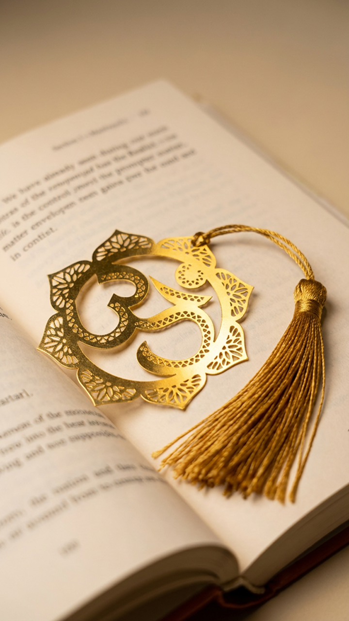 Om Symbol - Metal Bookmark with Golden Thread and Tassel