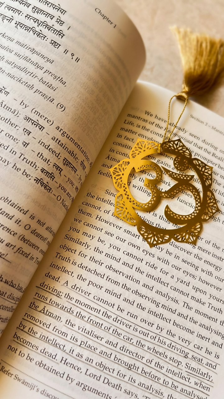 Om Symbol - Metal Bookmark with Golden Thread and Tassel