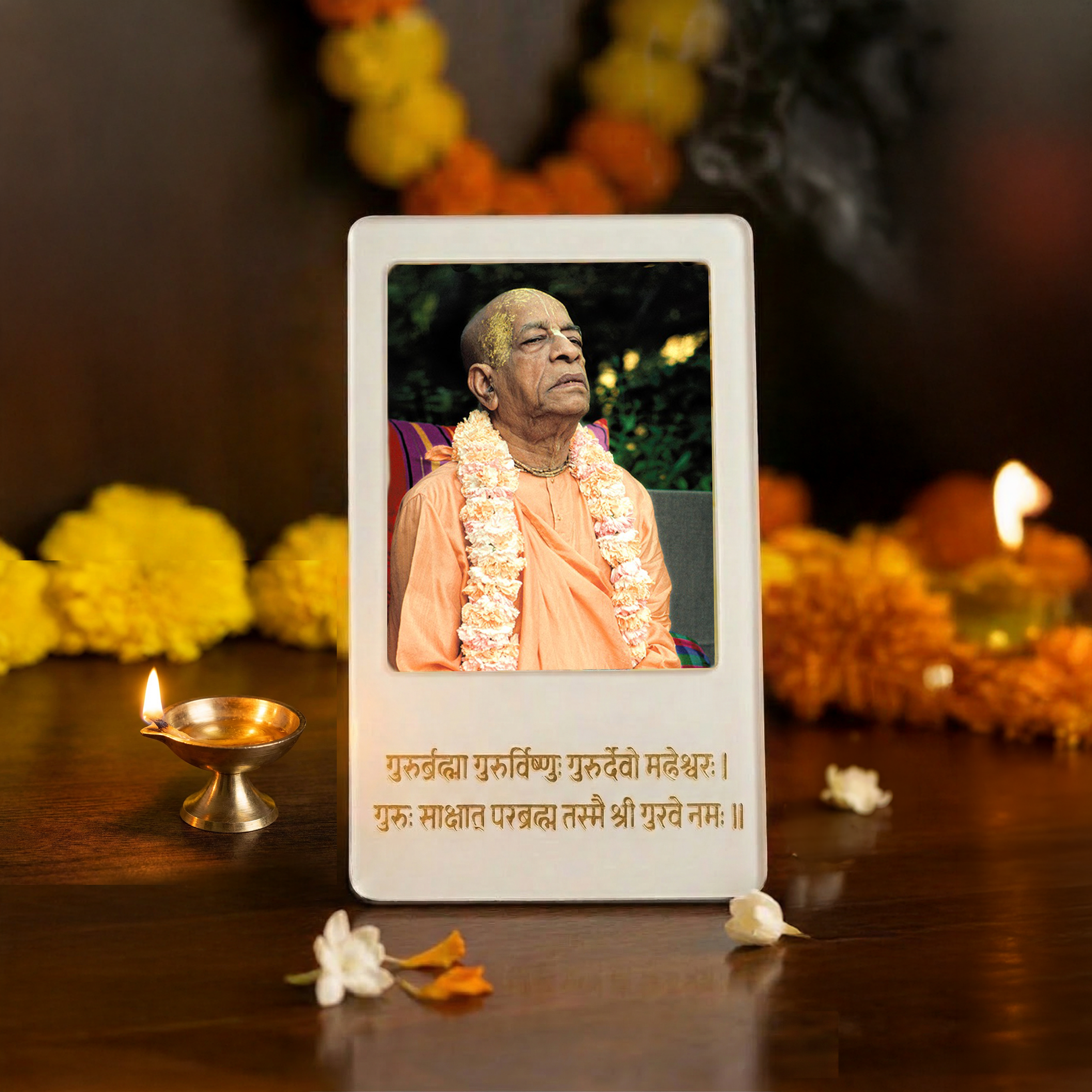 Multi-Functional White Acrylic Guru Photo Frame with Sloka
