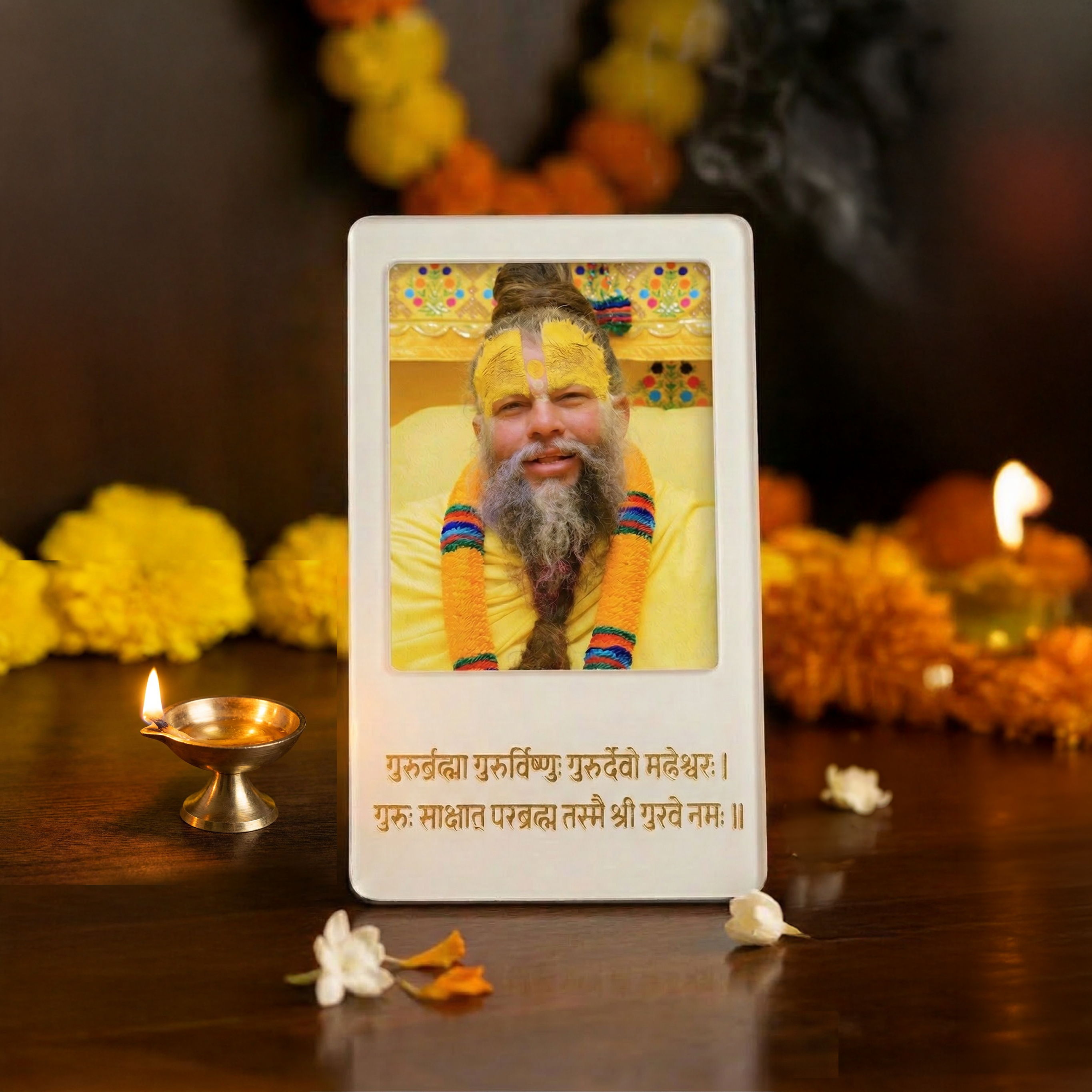 Multi-Functional White Acrylic Guru Photo Frame with Sloka
