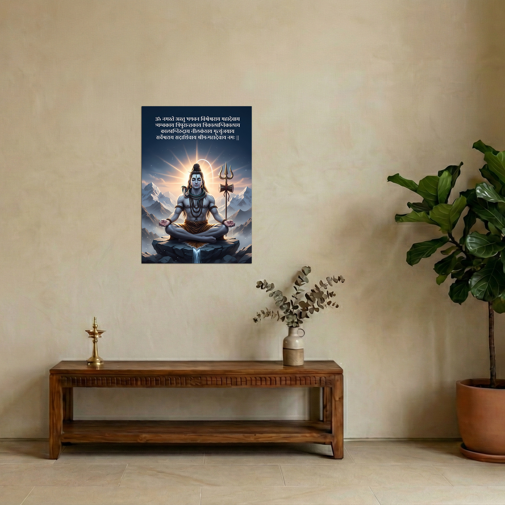 Meditating Lord Shiva Divine A3 Vinyl Poster with Sloka