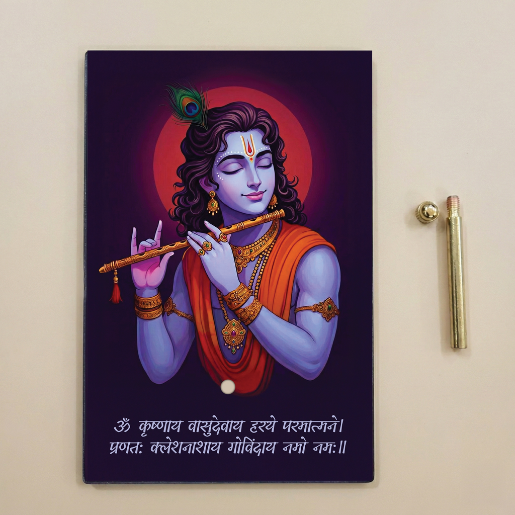 Shri Krishna Acrylic Photo Frame with Golden Standoff