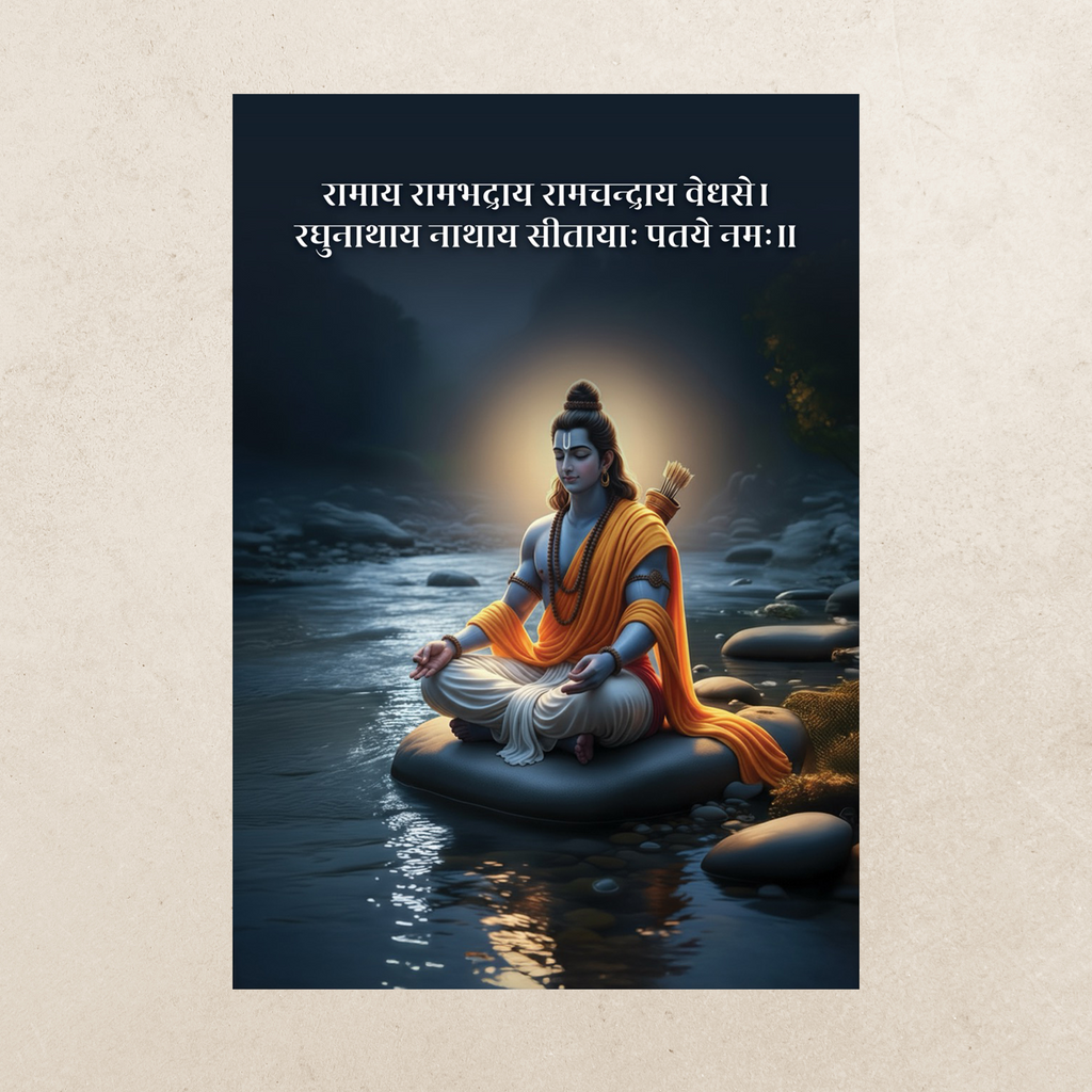 Meditating Lord Ram Divine A3 Vinyl Poster with Sloka