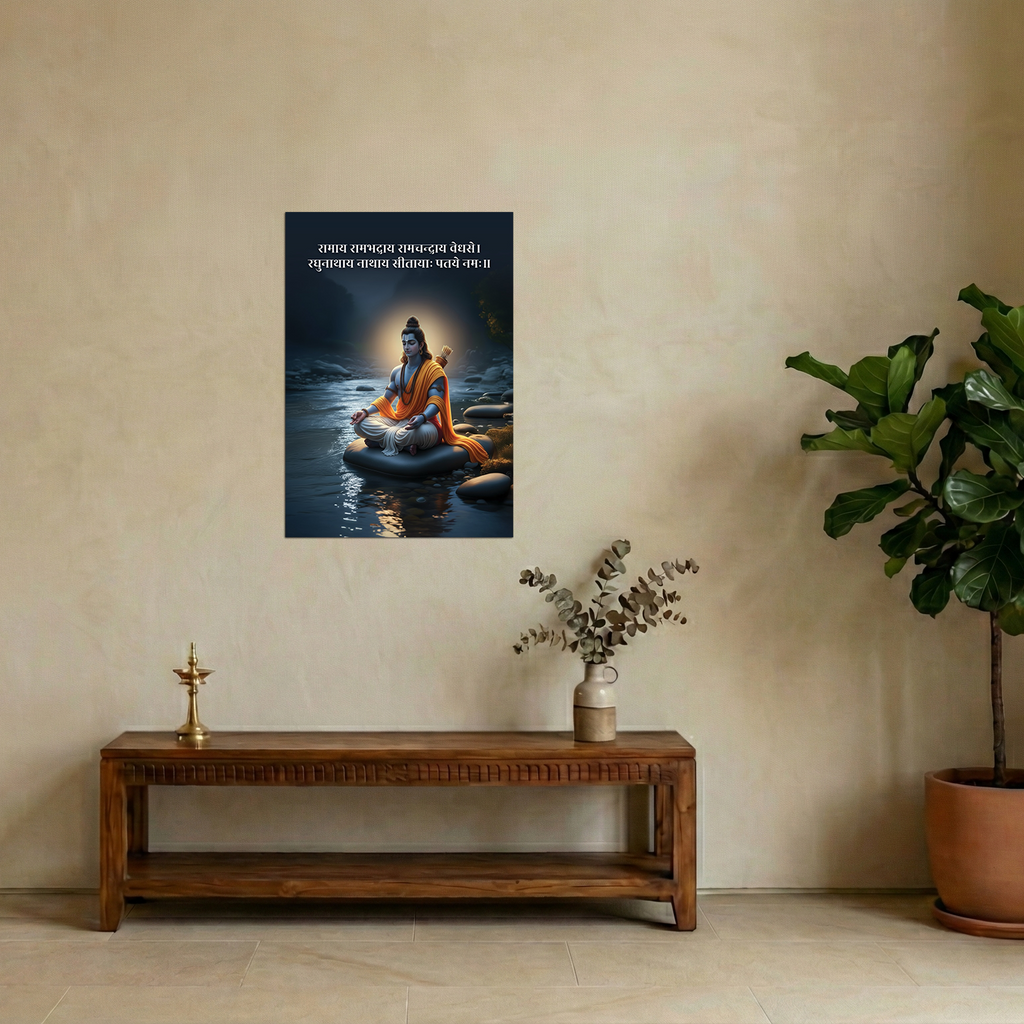 Meditating Lord Ram Divine A3 Vinyl Poster with Sloka