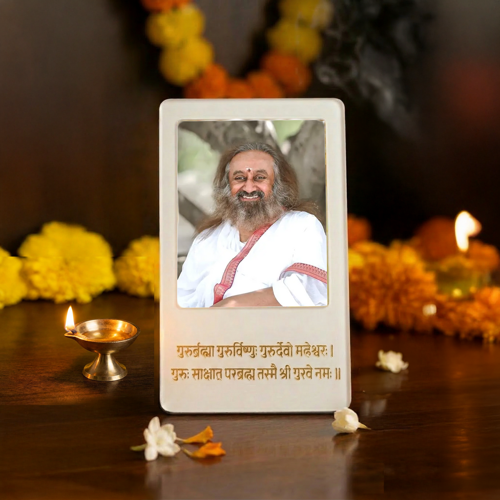 Multi-Functional White Acrylic Guru Photo Frame with Sloka