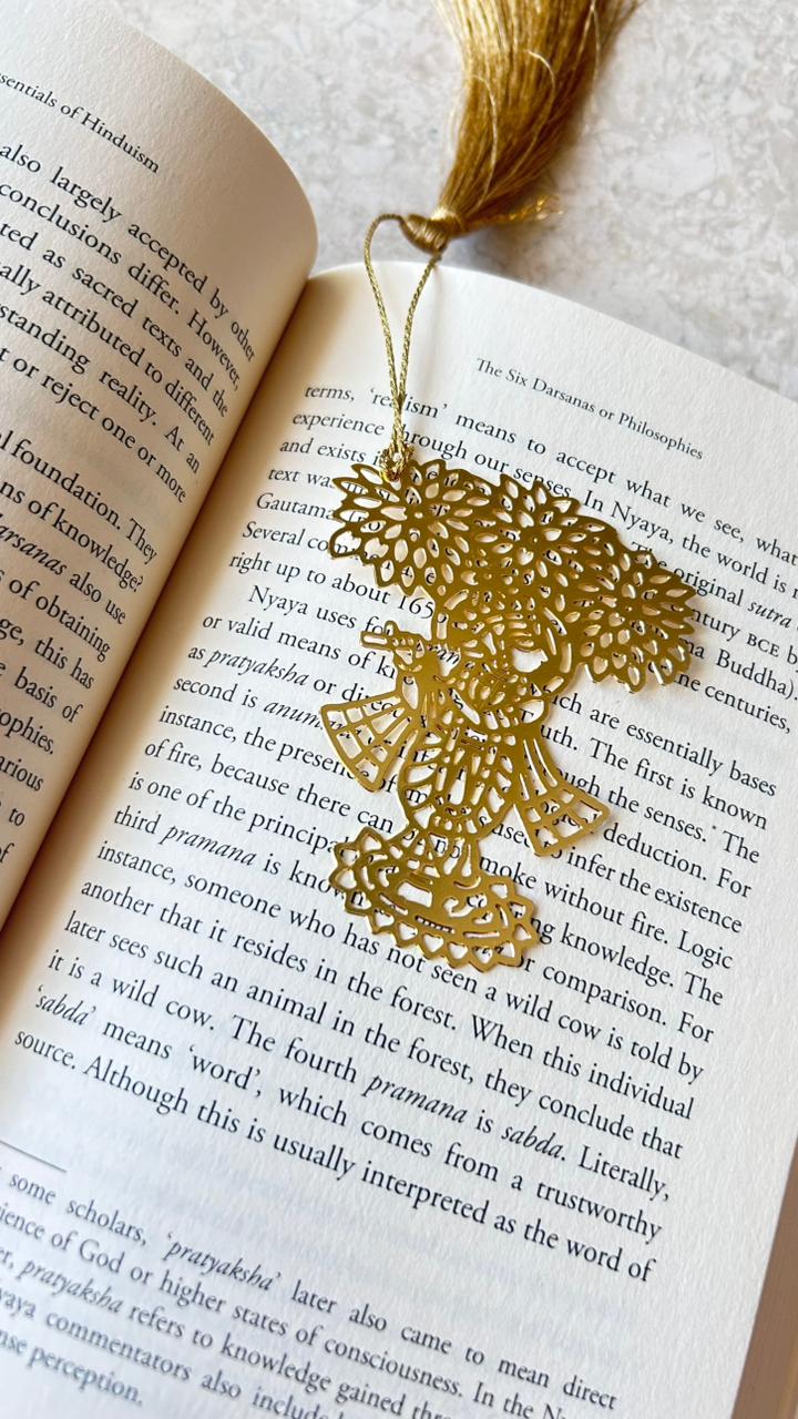Sri Krishna - Metal Bookmark with Golden Thread and Tassel