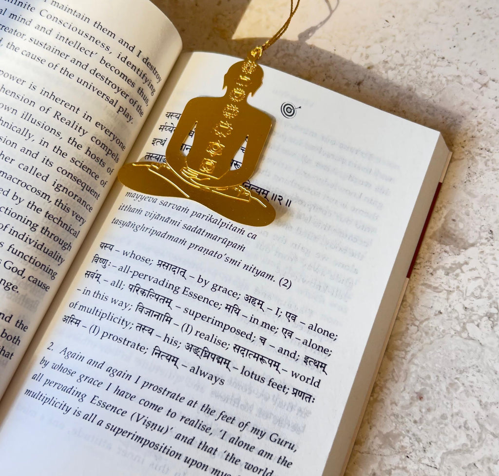 Yog, Meditation and Seven Chakras  - Metal Bookmark with Golden Thread and Tassel