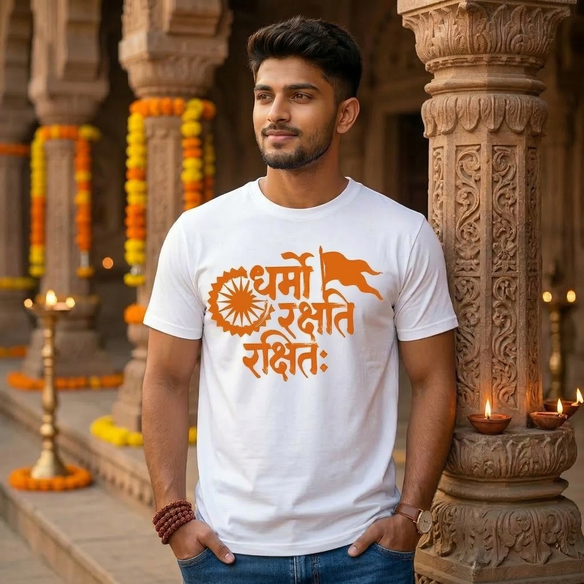 ‘Dharmo Rakshati Rakshitah’ Unisex T-Shirt - White